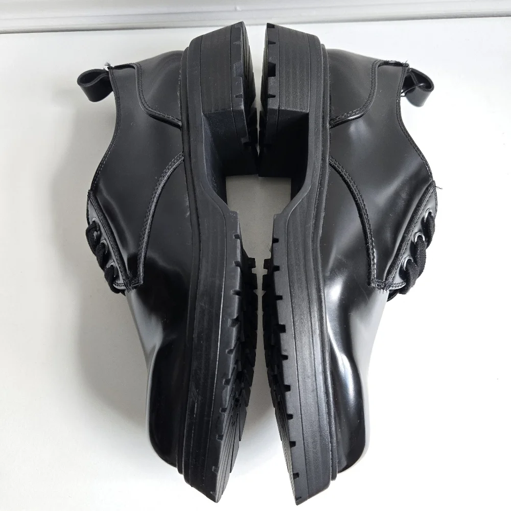 New Zara Laced Oxfords Patent Leather Black Shoes Size 7.5 US / 8 EU